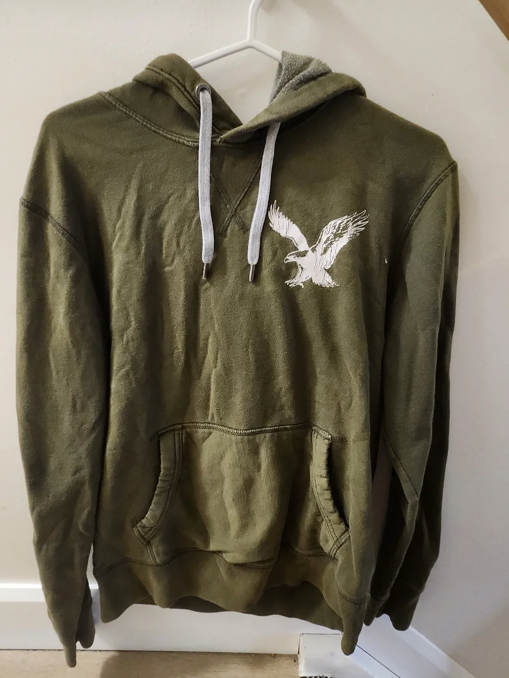 American Eagle Outfitters - Olive Green Men's Hoodie, Vintage - Picture 2 of 6